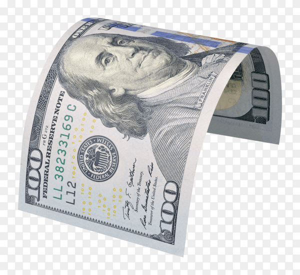Macro shot of a 100 dollar on trnsparent background PNG
