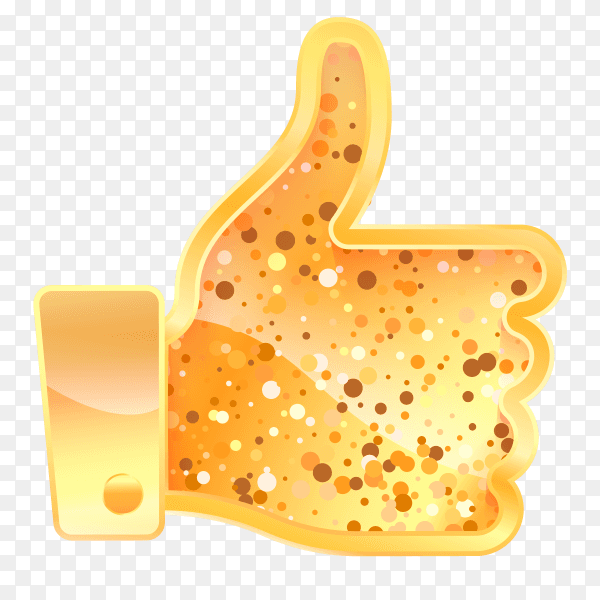 Golden like sign. hand with finger up social media symbol on transparent background PNG