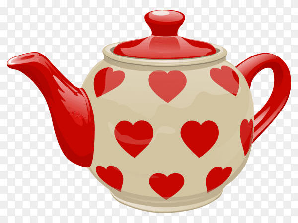 Realistic ceramic teapot. white with red heart on transparent background PNG