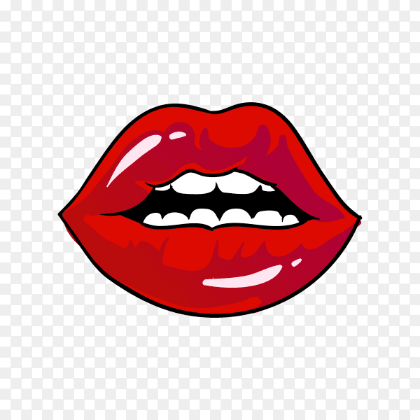 Red lips kiss. flat style mouth and lips on transparent background PNG
