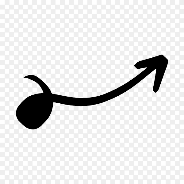 Curved arrow hand drawn. Sketch doodle style on transparent PNG