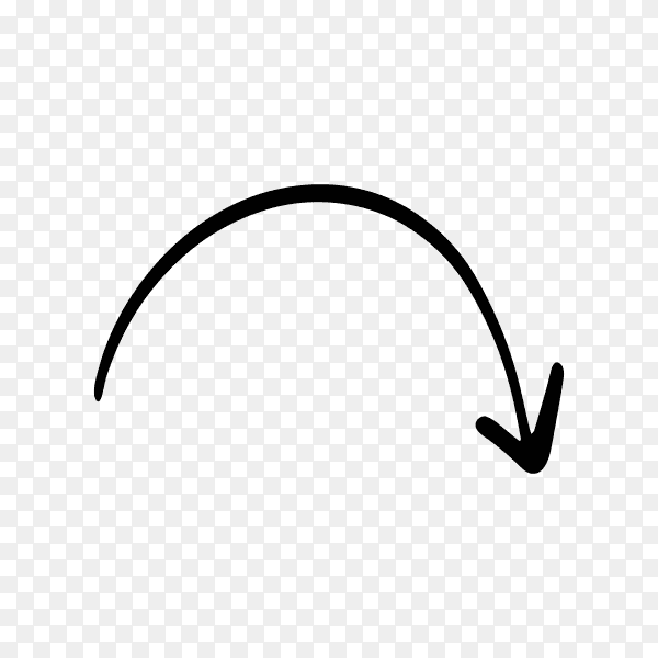 Curved arrow hand drawn. Sketch doodle style on transparent background PNG