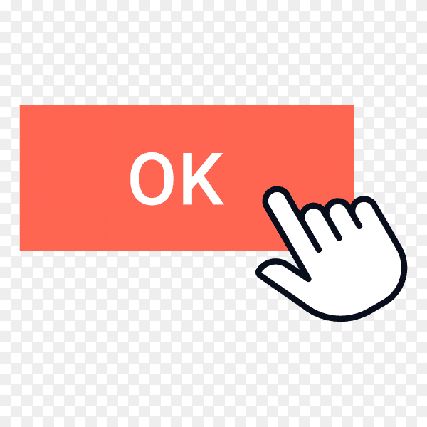 Click button. Cursor clicking, mouse arrow or hand pointer over button frame on transparent background PNG