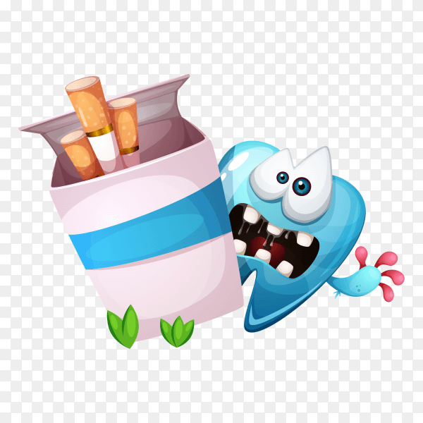Smoking hurts your teeth. Cartoon illustration on transparent background PNG
