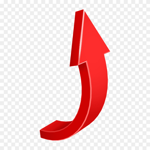 Red arrow. 3D shiny arrow icon on transparent PNG