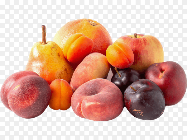 Fruits assortment isolated . pear, apple, grapefruit, apricots, peaches and plums on transparent background PNG