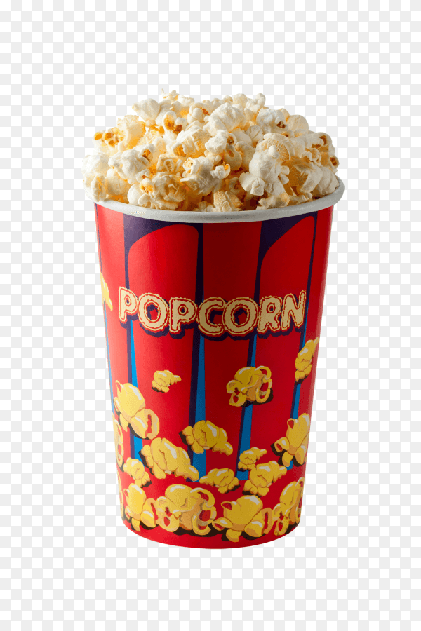 Full bucket of popcorn. Isolated on transparent background PNG