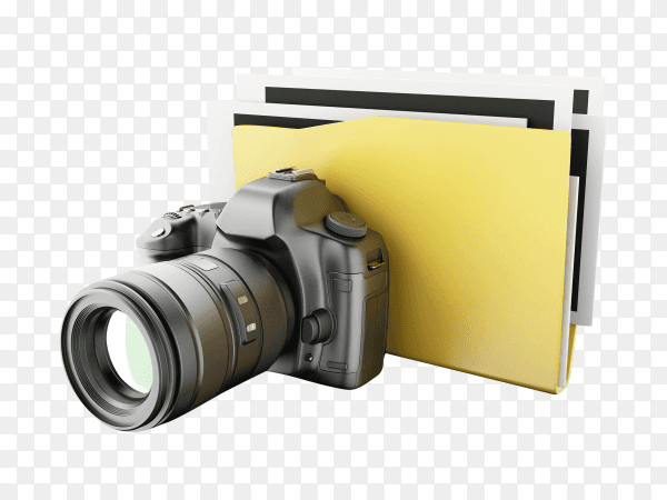 3d photo camera with folder. photo album on transparent background PNG