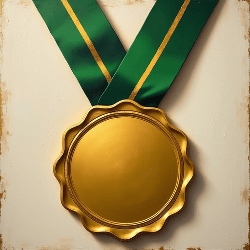 Gold Medal with Green Ribbon - PNG Image