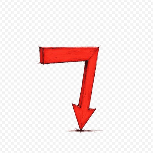 Red Arrow Down Number 7 PNG Image with Transparent Background