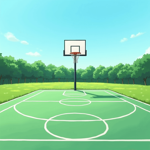Basketball Court PNG - Vibrant Green Outdoor Scene