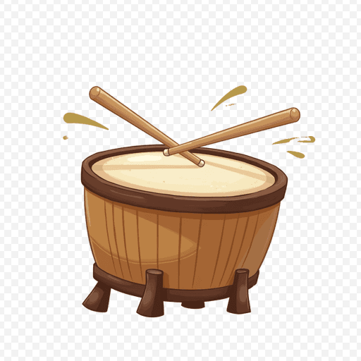 Cartoon Drum PNG Image with Drumsticks on Transparent Background