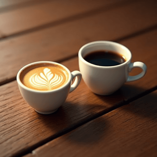 Coffee Cups PNG Image with Latte Art on a Wooden Table