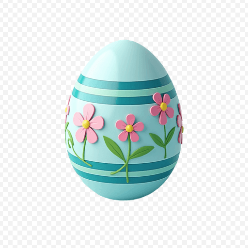 Colorful Easter Egg PNG Image with Flowers
