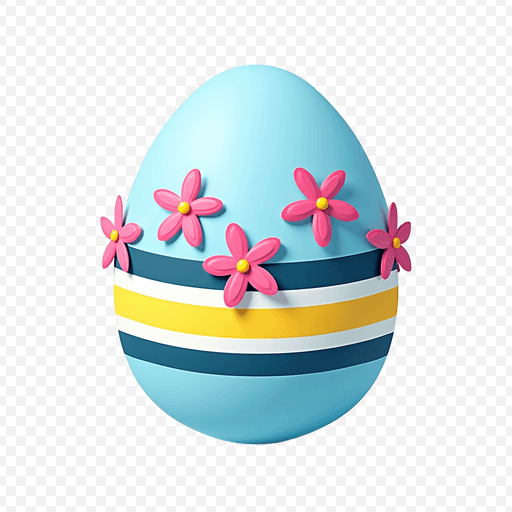 Colorful Easter Egg PNG with Flowers and Stripes