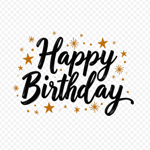 Happy Birthday Text with Stars - Transparent PNG Image