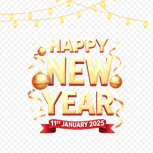 Happy New Year 2025 PNG Image with Festive Decorations