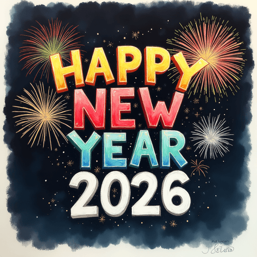 Happy New Year 2026 PNG Image with Fireworks