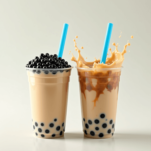 Delicious Bubble Tea with Tapioca Pearls in Transparent Cups