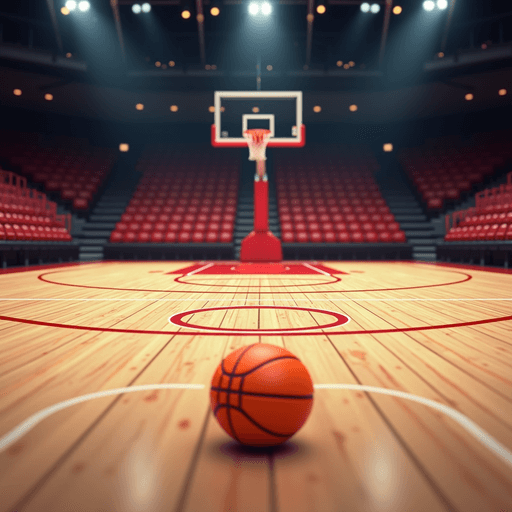 Basketball Court with Orange Ball PNG Image