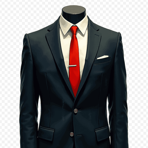 Stylish Men's Suit PNG with Red Tie and Elegant Design