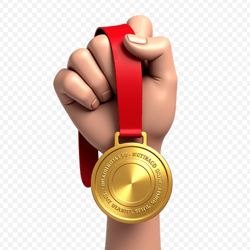 Gold Medal with Red Ribbon - PNG Image