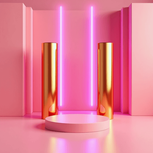 Modern Minimalist Pink and Gold Display with Neon Lights PNG