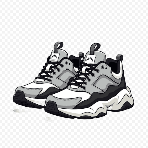 Stylish Grey and Black Sneakers PNG Image with Transparent Background