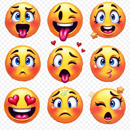 Cute Emoji Faces PNG Image with Transparent Background