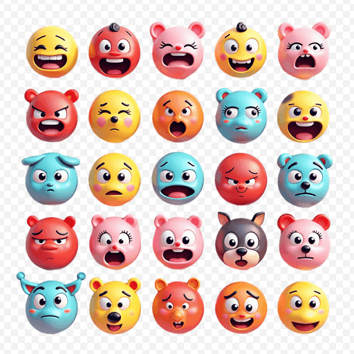 Colorful Emoji Faces PNG Image with Transparent Background
