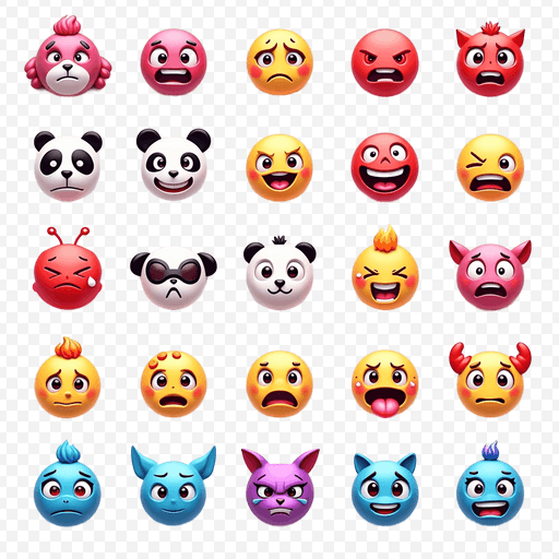 Colorful Emoji Collection PNG Image with Various Expressions