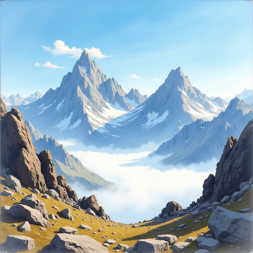 Majestic Mountain Landscape PNG Image with Blue Sky and Cloud Background