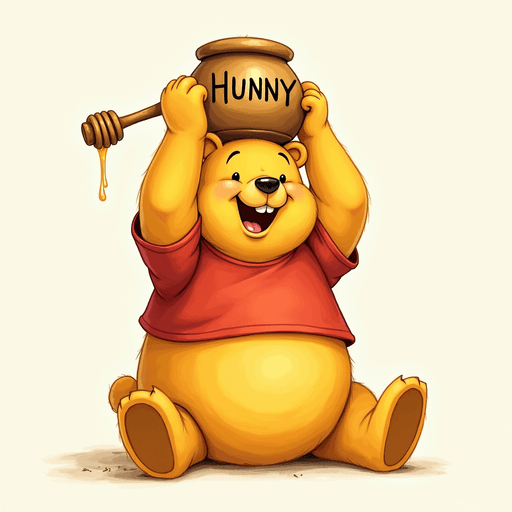Cheerful Winnie the Pooh with Hunny Pot PNG Image