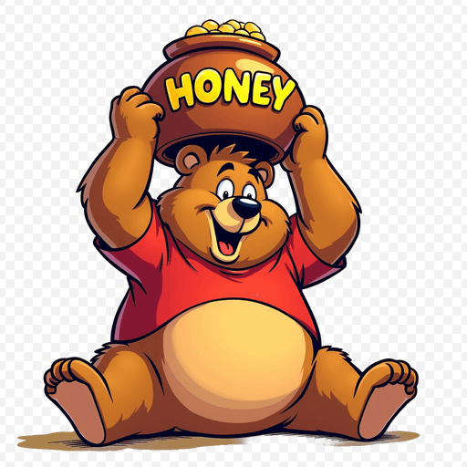 Cheerful Bear Holding Honey Pot - Cartoon Character Transparency PNG