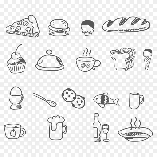 Doodle food icons Vector PNG