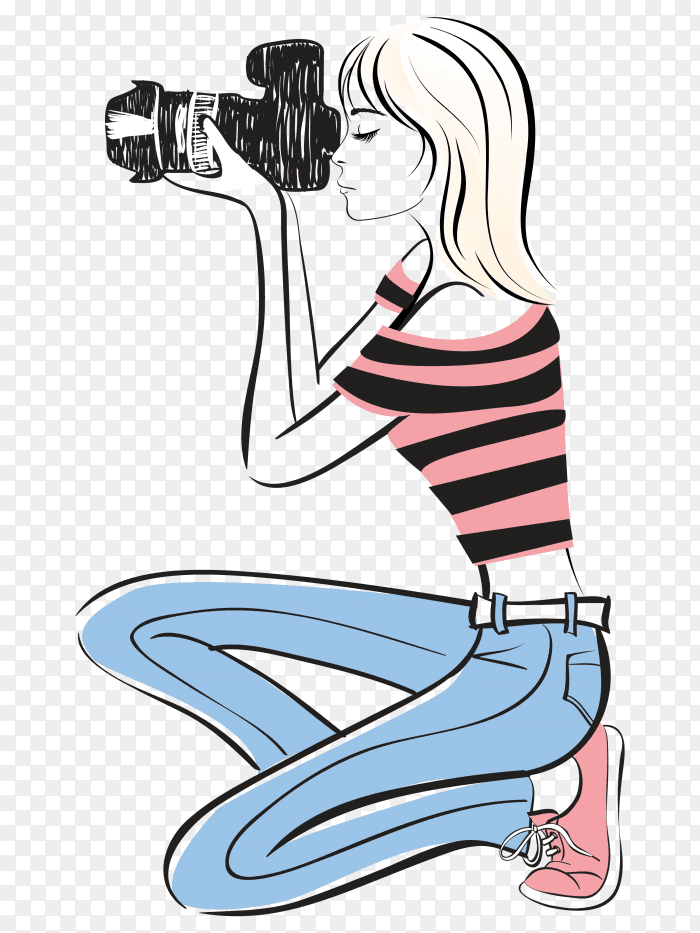 Girl photographer with camera illustrator PNG