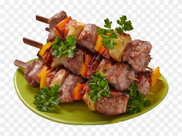 Grilling shish kebab with crust on skewers PNG