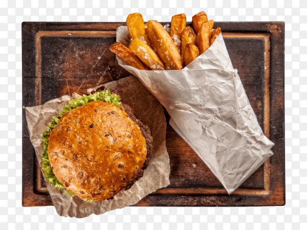 Home made hamburger with potatos PNG