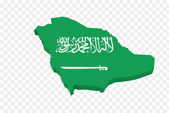Three dimensional map of Saudi Arabia in Saudi Arabian flag colors PNG