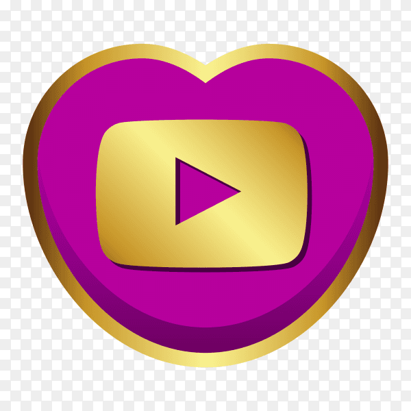 YouTube logo golden heart social media PNG