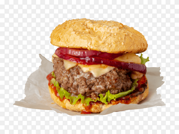Big burger with beef cutlet cheese onion tomato lettuce toasted rolls PNG