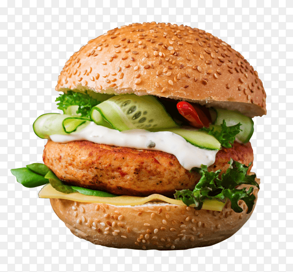Big sandwich hamburger with juicy chicken burger cheese PNG