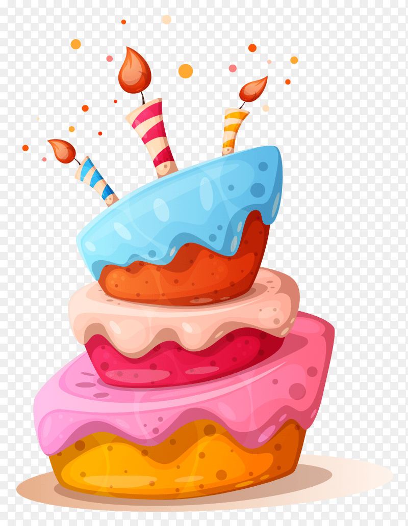 Cartoon cake illustration with candle Vector PNG