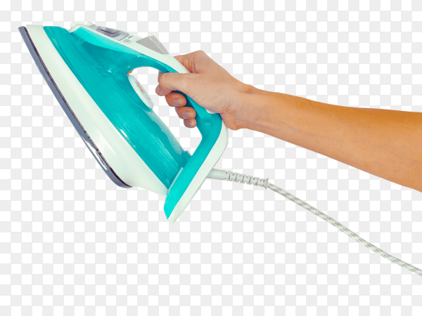 Young woman's hand holding Steam iron PNG