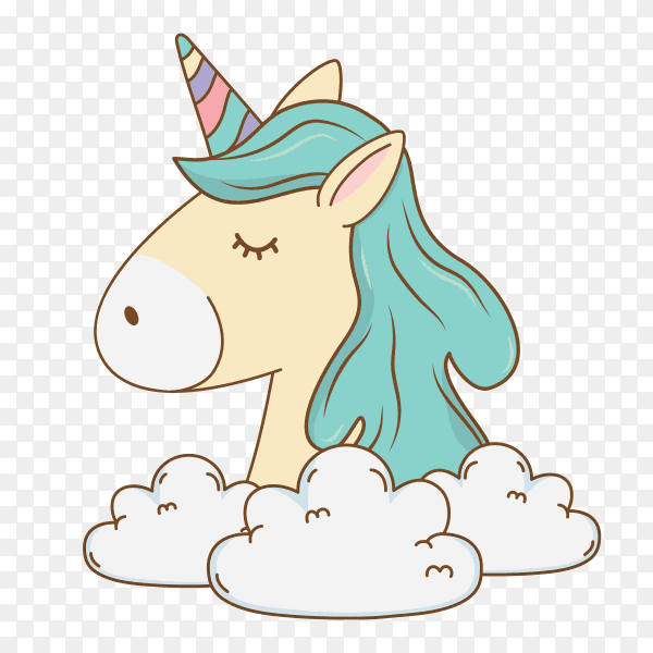 Cute fairytale unicorn relax in cloud PNG