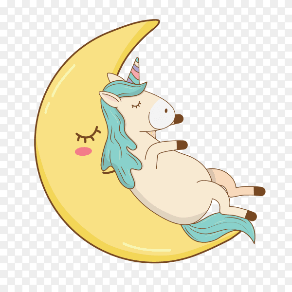 Cute fairytale unicorn relaxing in the moon PNG