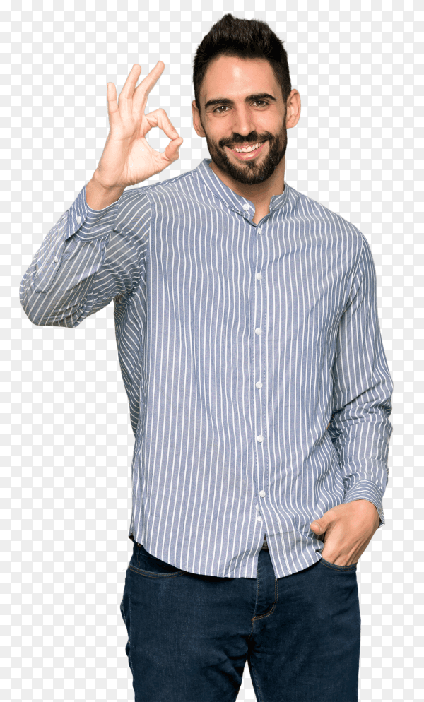 Elegant man showing an ok sign with fingers PNG