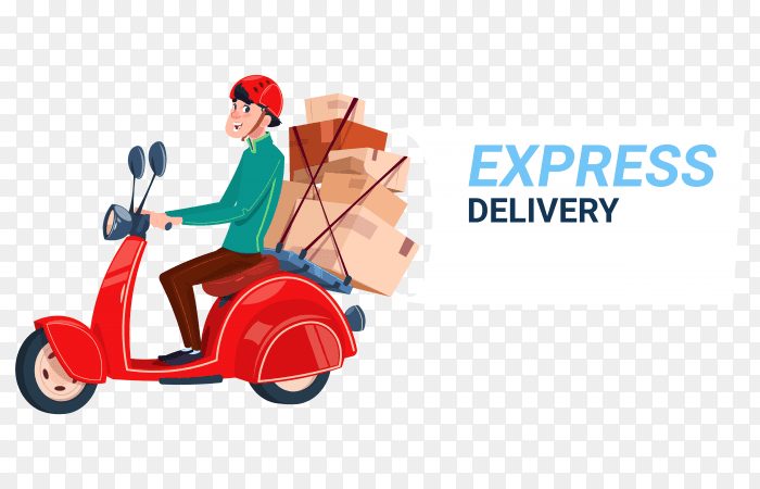 Express delivery service courier boy riding motor bike banner PNG