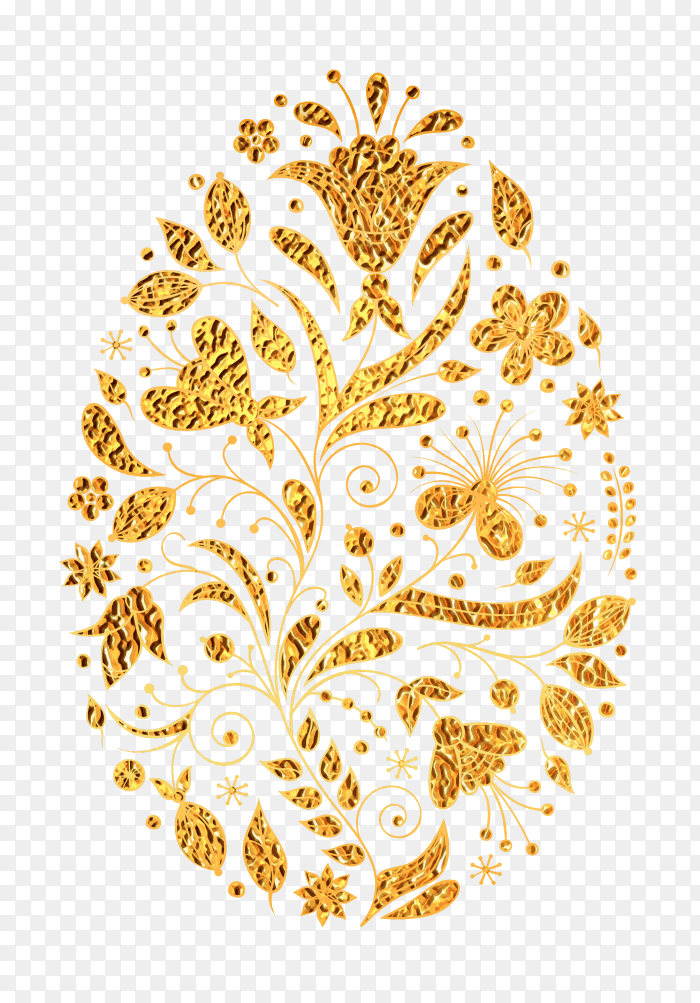 Floral easter egg with golden texture PNG