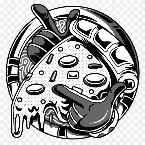 Go pizza black and white illustration Vector PNG
